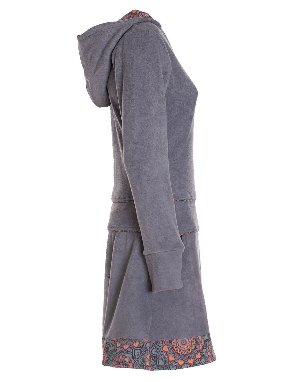 Vishes Midikleid Fleecekleid Damen Kapuze Langarm Mandala Saum Fleece Taschen Elfen, Hippie, Goa Style
