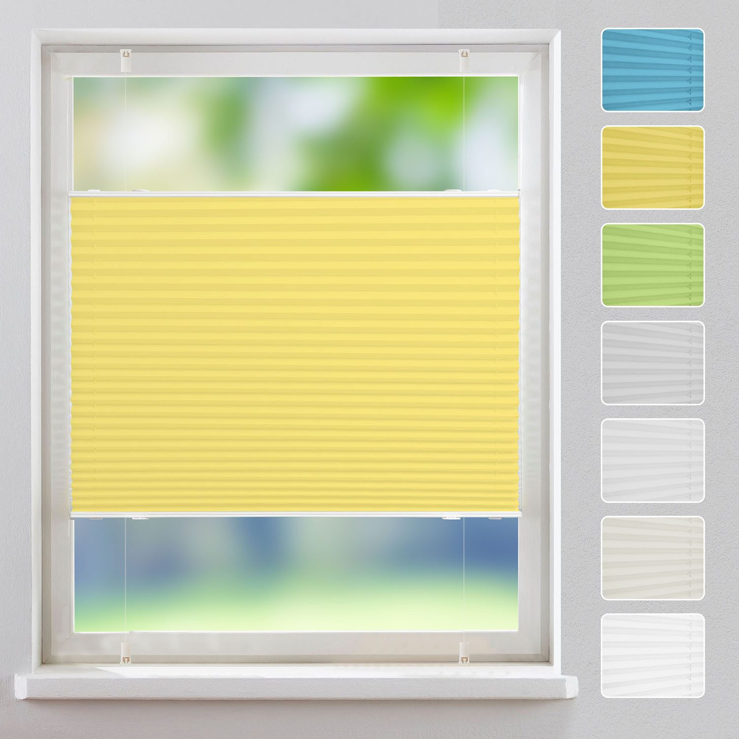 OUBO Plissee Faltrollo Ohne Bohren, Lichtschutz, Klemmträger,Easyfix, Lichtschutz, verspannt, Klemmfix, Jalousie für Fenster & Tür