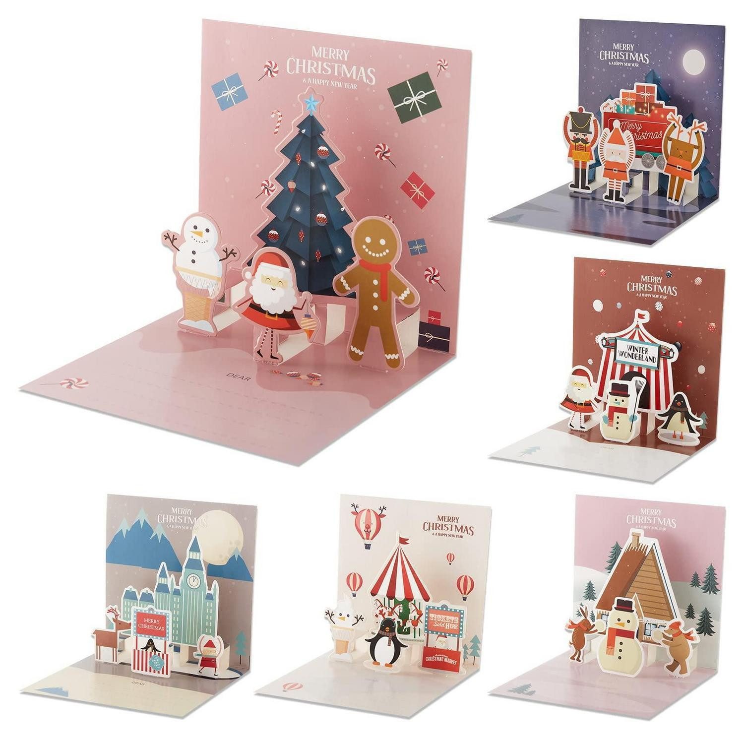 LuxusKollektion Weihnachtskarte Weihnachtskarten 3D Pop Up Set 6 Stk.