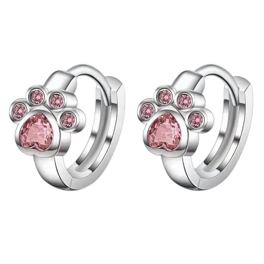 Taffstyle Paar Creolen Süße Ohrringe Kristall Pfoten Edelstahl Pfotenabdruck Creolen Mädchen (Niedliche Ohrringe Hunde & Katzen Creolen Damen Schmuck Geschenke zum Geburtstag Weihnachten Valentinstag Muttertag)