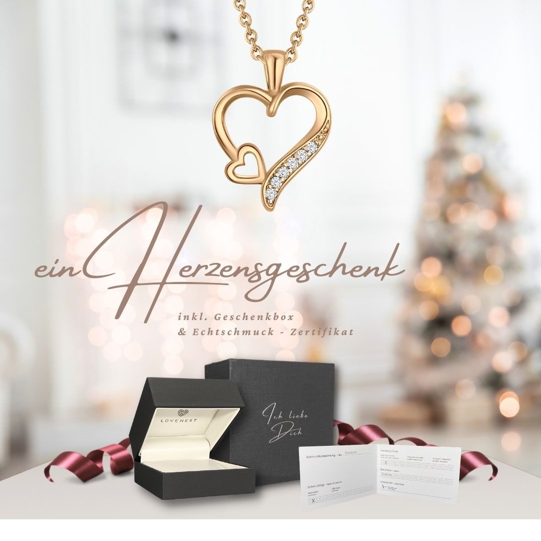 LOVENEST Herzkette Halskette Damen Silber 925 / Gold vergoldet mit Herz-Anh günstig online kaufen