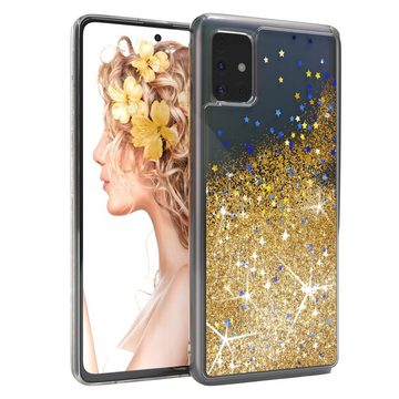 EAZY CASE Handyhülle Liquid Glittery Case für Samsung Galaxy A51 6,5 Zoll, Durchsichtig Back Case Handy Softcase Silikonhülle Glitzer Cover Gold