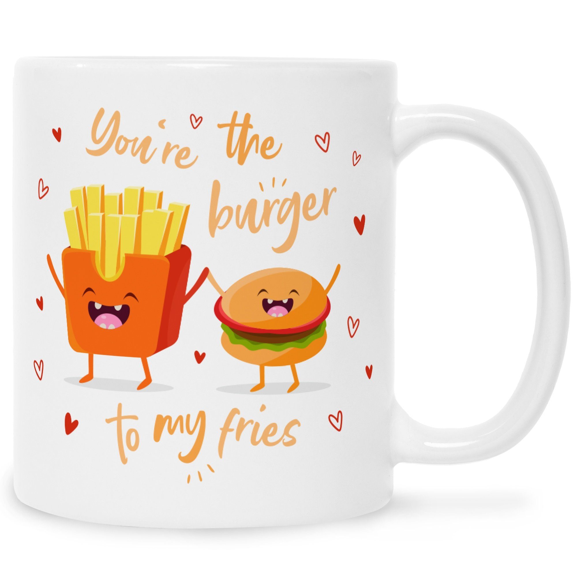 GRAVURZEILE Tasse Bedruckte Tasse mit Spruch Burger to my fries