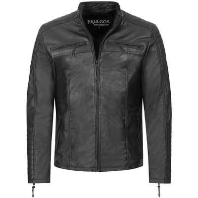 PAULGOS Lederjacke Herren Jacke Übergangsjacke Biker Look 100% Echtleder D1