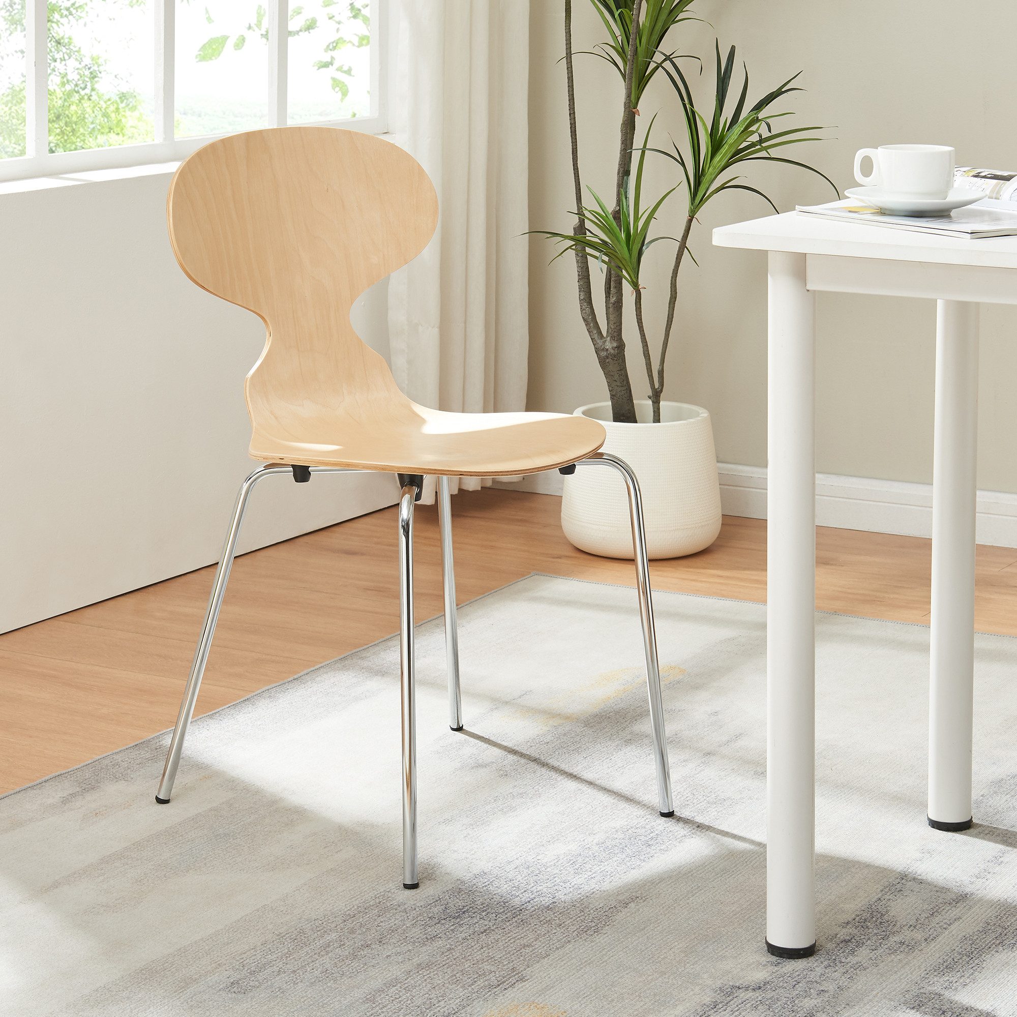 en.casa Esszimmerstuhl (Set, 4 St), »Kil« 80x47x48 cm Metallgestell Natur/Chromfarben