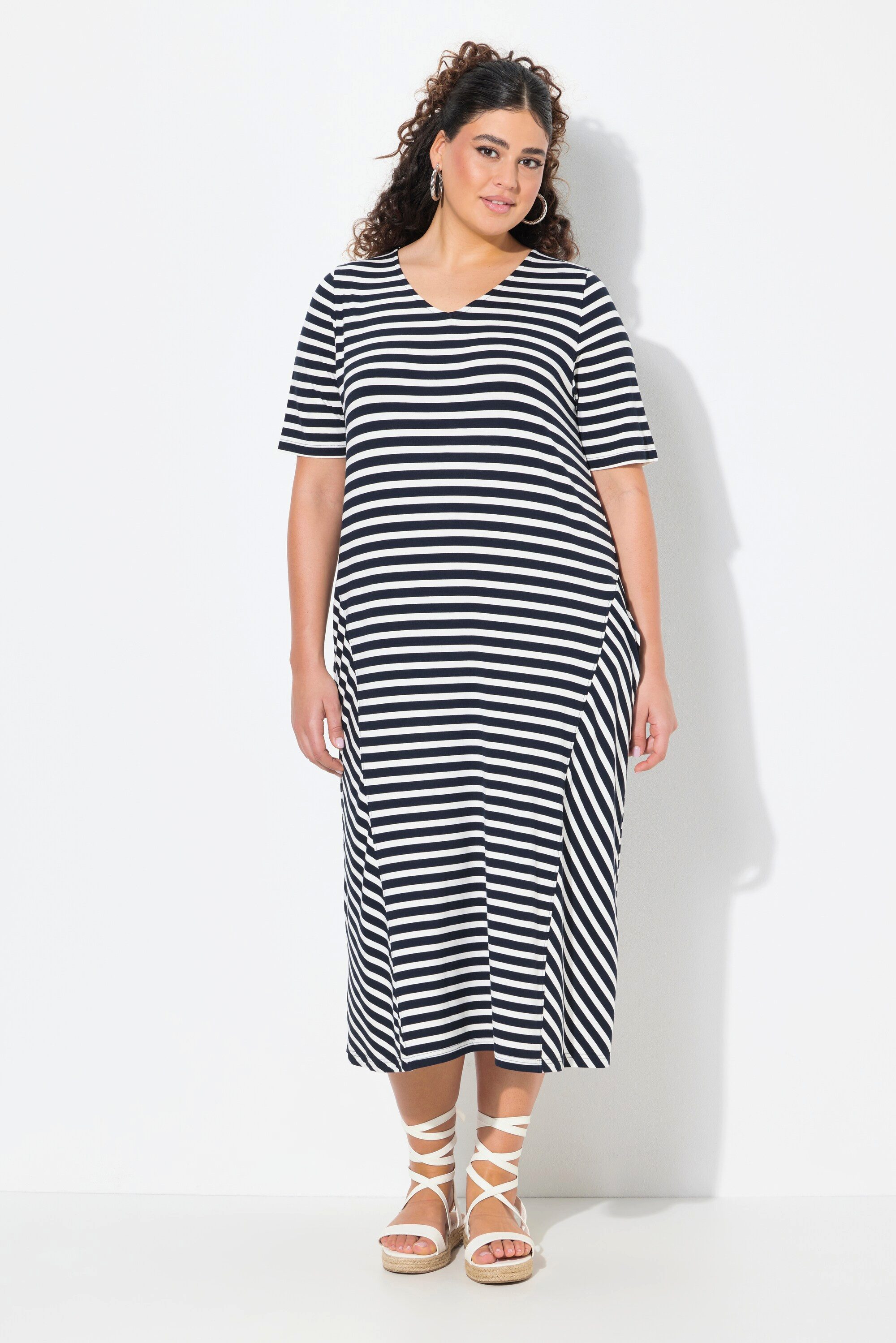 Ulla Popken Jerseykleid Midikleid Ringel A-Linie günstig online kaufen