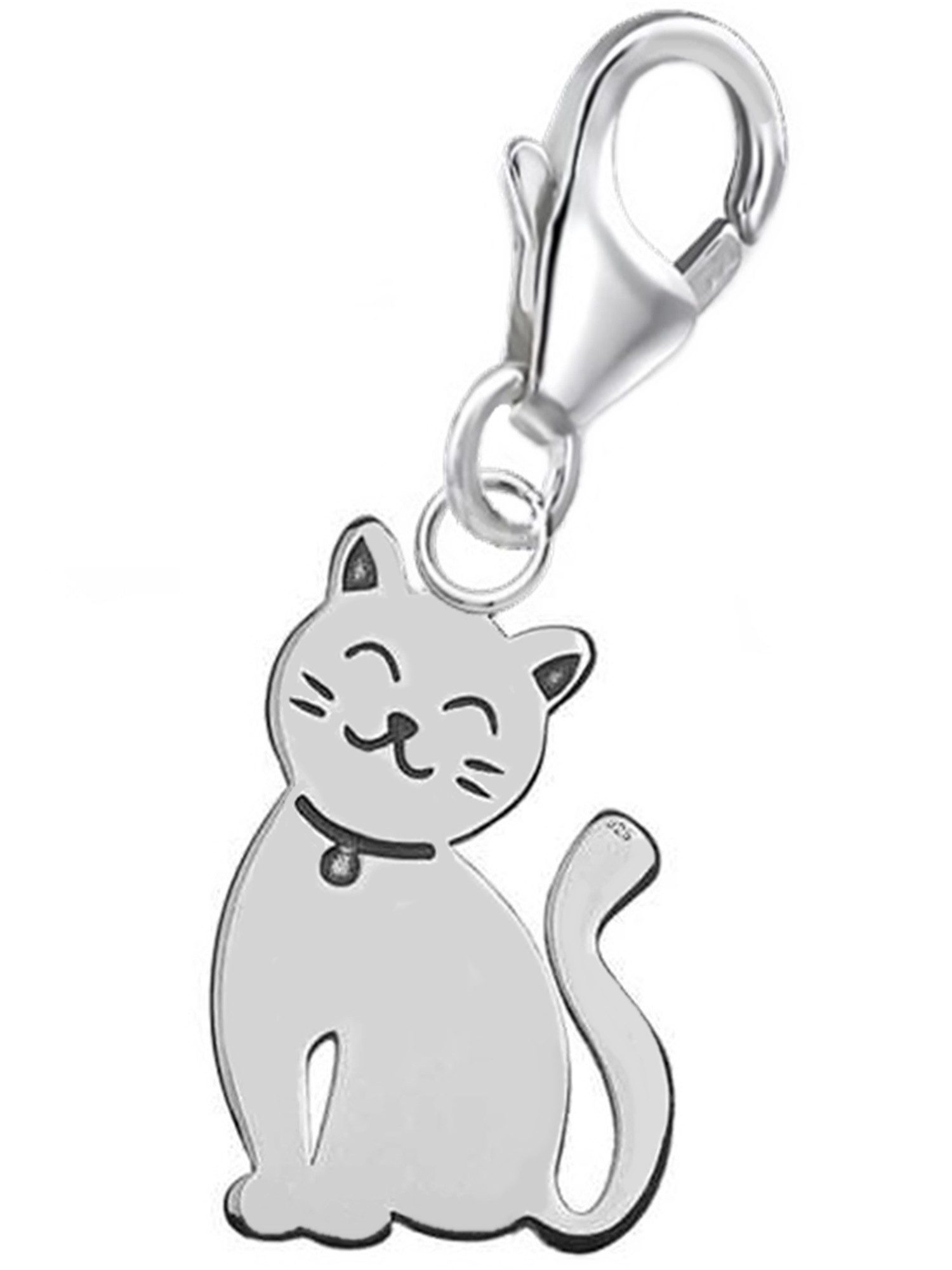 Goldene Hufeisen Charm-Einhänger kleine Katze Karabiner Charm Anhänger für Bettelarmband 925 Silber (inkl. Etui), für Gliederarmband oder Halskette