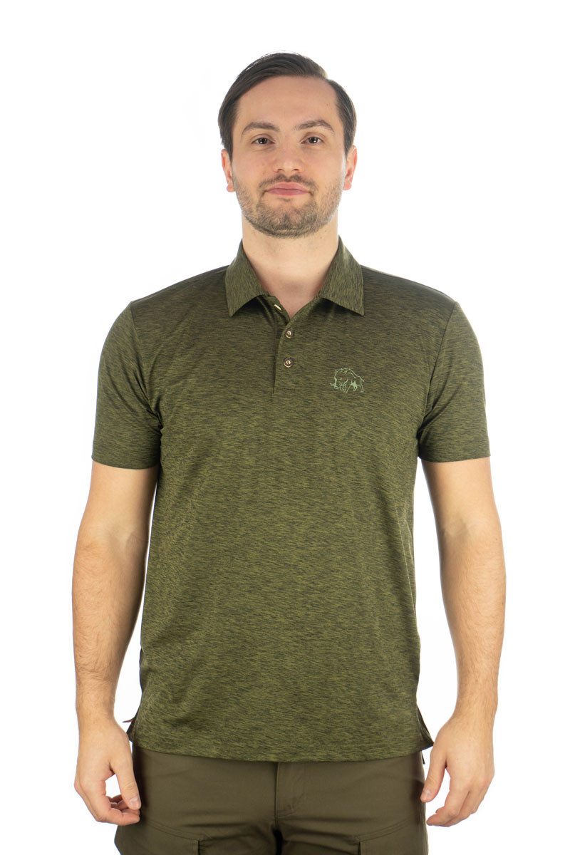 OS Trachten Poloshirt Plogin Kurzarm Jagdshirt mit Wildsau-Stickerei auf der Brust