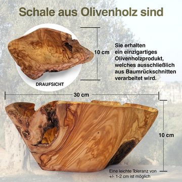 Centi Obstschale Große Obstschale aus Olivenholz L 30 cm/ B 20 cm / H 10 cm, Olivenholz, Snackschüssel mit Naturrand handgefertigt