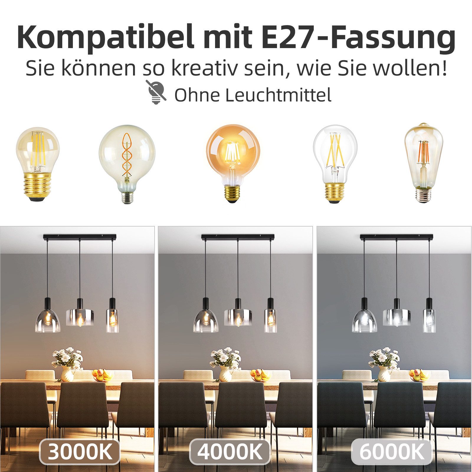 Nettlife Pendelleuchte Pendelleuchte 3/4 Rauchgrau Glas günstig online kaufen