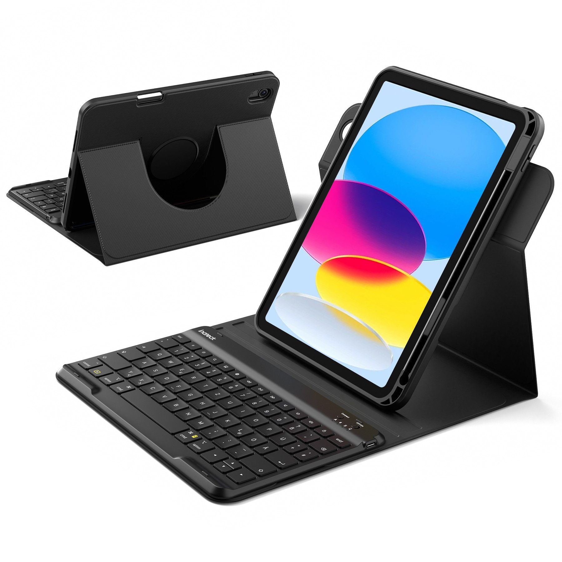 Inateck Hülle mit Tastatur für iPad 11 generation A16 2025, iPad 10 Gen 2022 iPad-Tastatur (360°-Drehung Vertikaler/Horizontaler Ständer, Magnetische Abnehmbare)