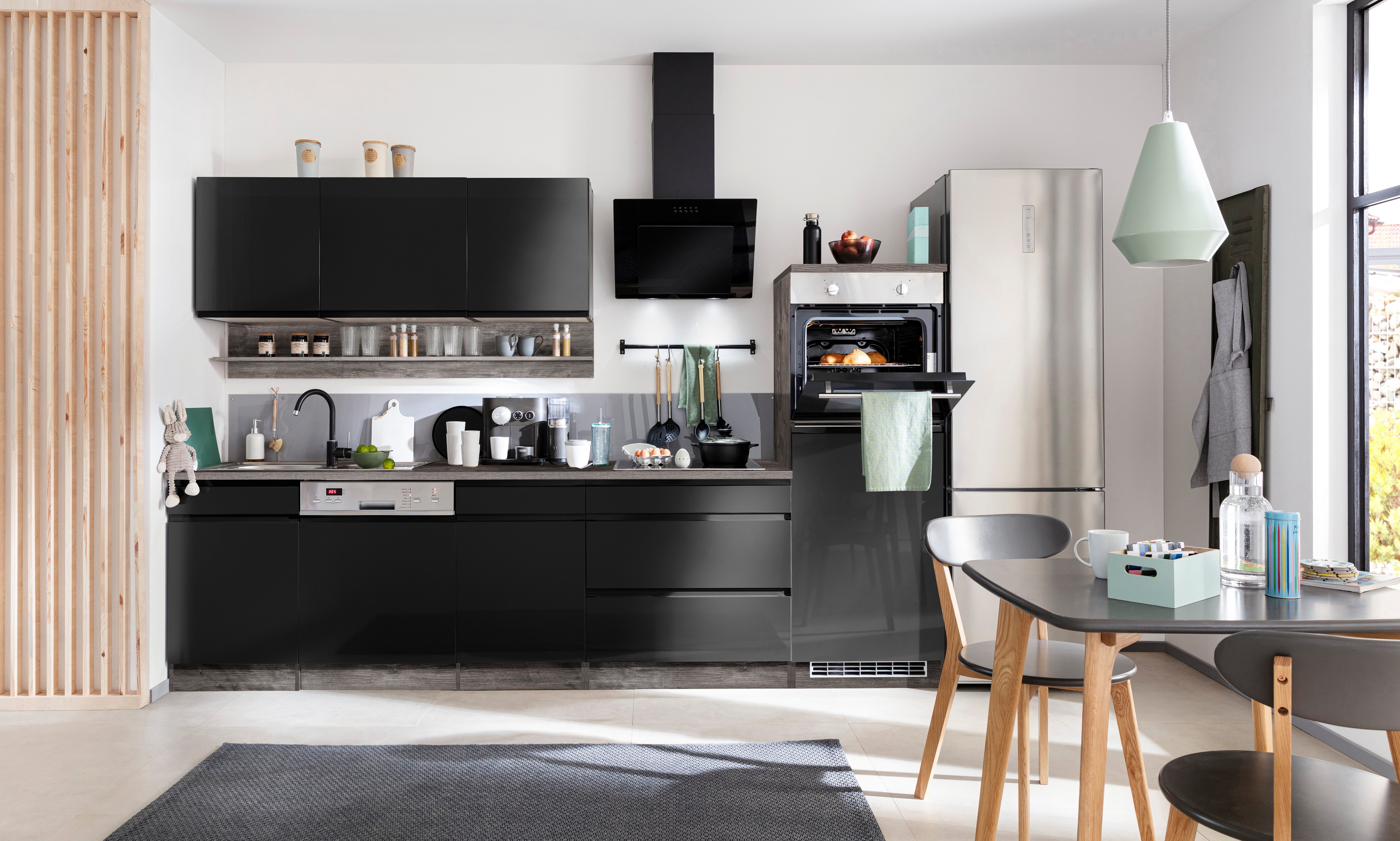 Coin cuisine, cuisines aménagées, meubles de cuisine, cuisine équipée, largeur 300 cm, avec électroménager en option