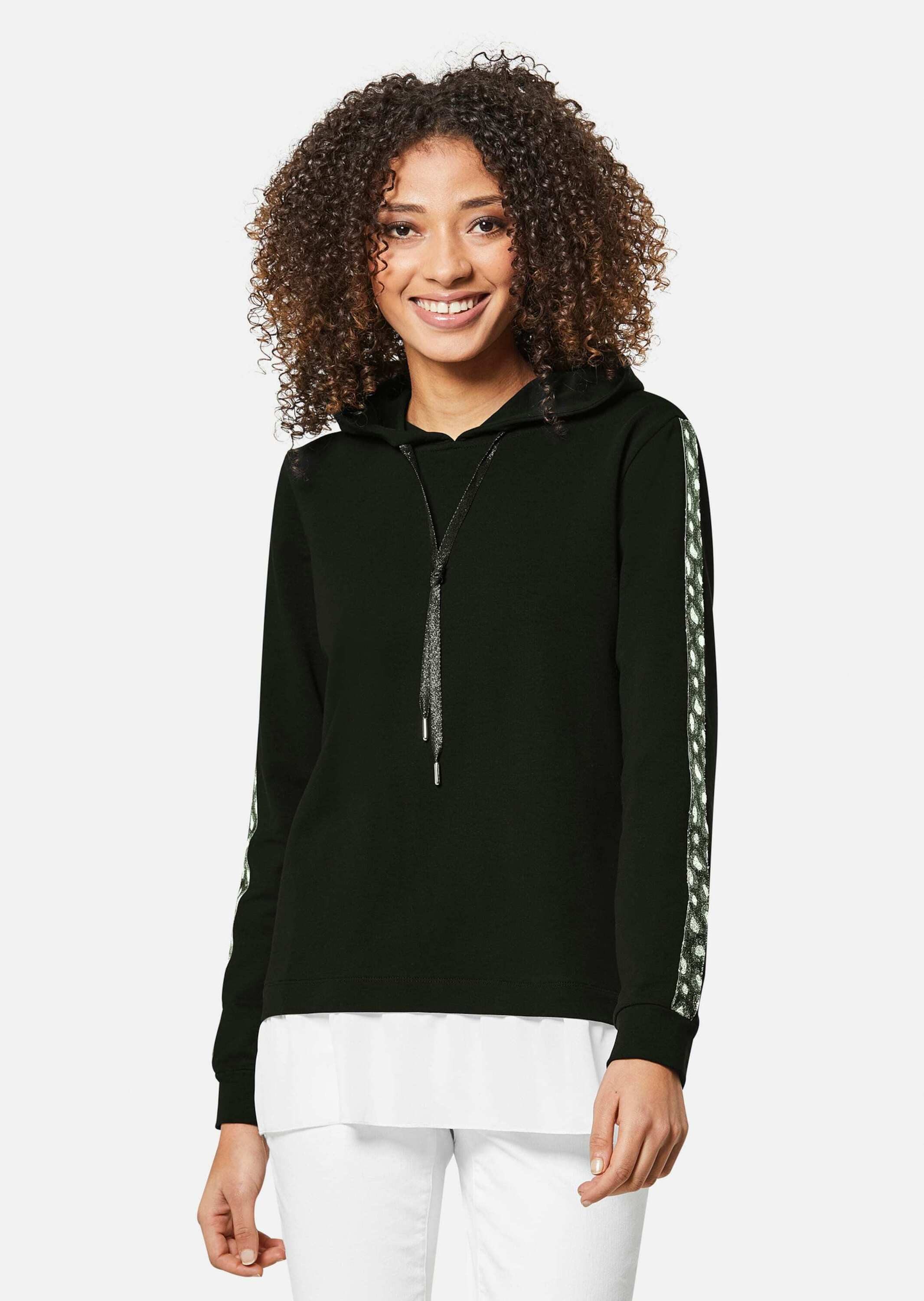 MADELEINE Langarmshirt Kapuzensweatshirt mit Dekoband an den Ärmeln