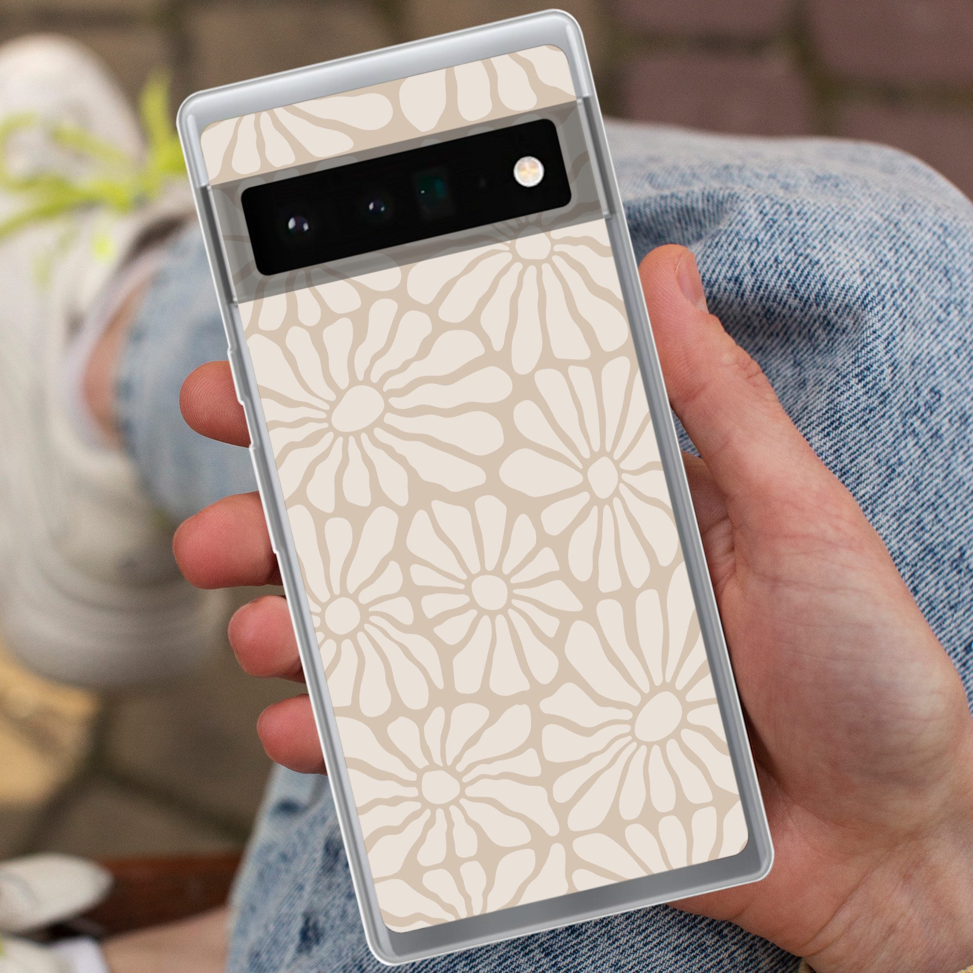 MuchoWow Handyhülle für Google Pixel 6 Pro Floral - Druck - Beige - Braun - Minimalistisch, Handy Case, Silikon, Bumper Case Dünn