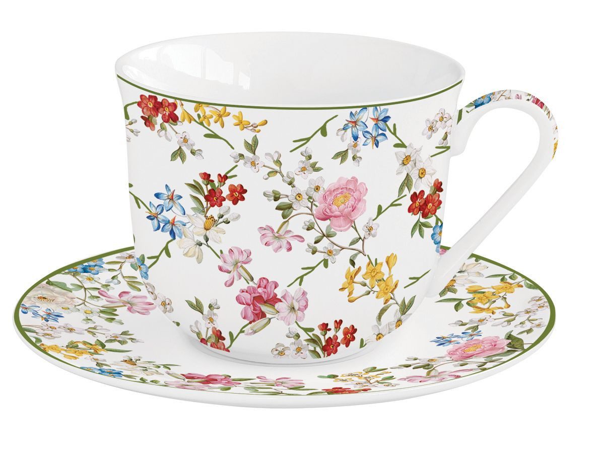EasyLife Untertasse Garden Dreams, Spülmaschinengeeignet, Mehrfarbig, Motiv: Blumenranken