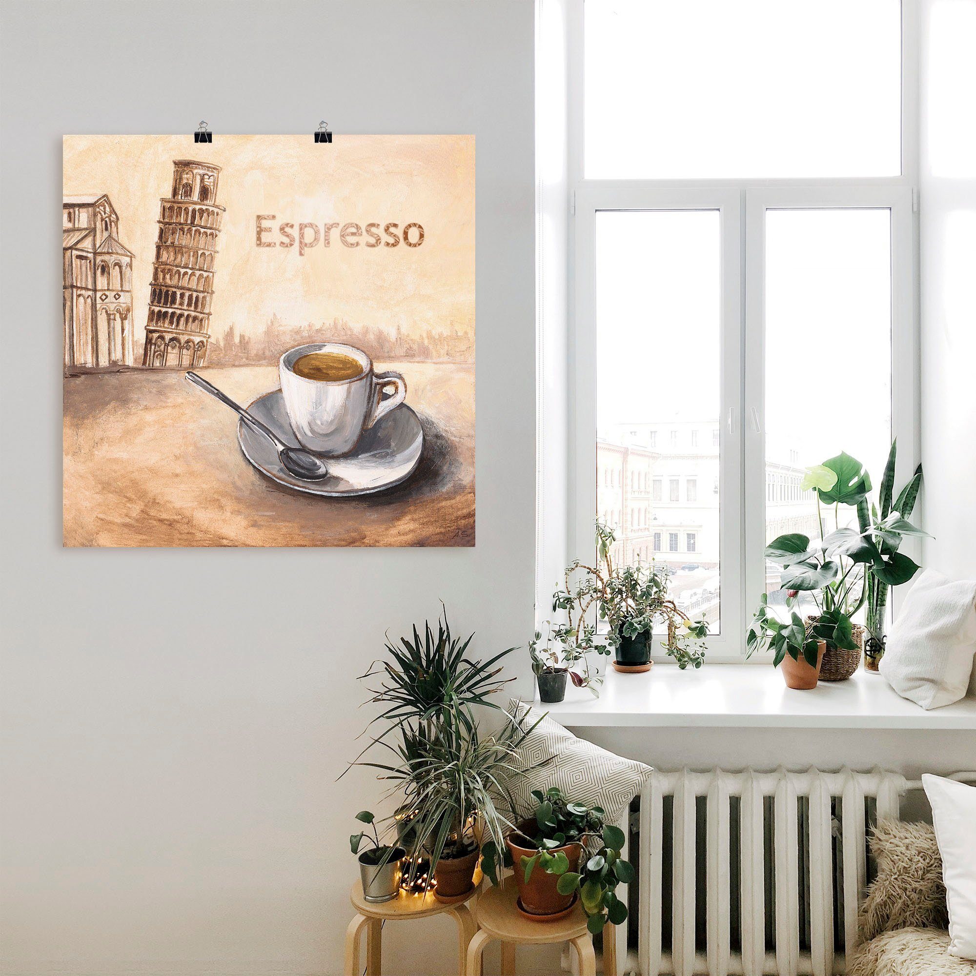 Poster Artland Kaffee in St), Größen Wandaufkleber Alubild, Pisa, als (1 versch. Espresso oder in Bilder Wandbild Leinwandbild,