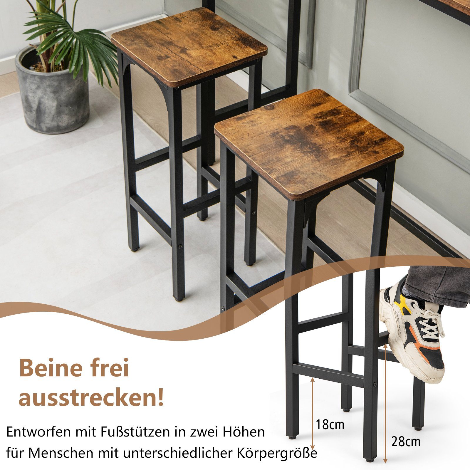 COSTWAY Barhocker (2er Set), mit Fußstütze, bis 150kg, Sitzhöhe 71,5cm