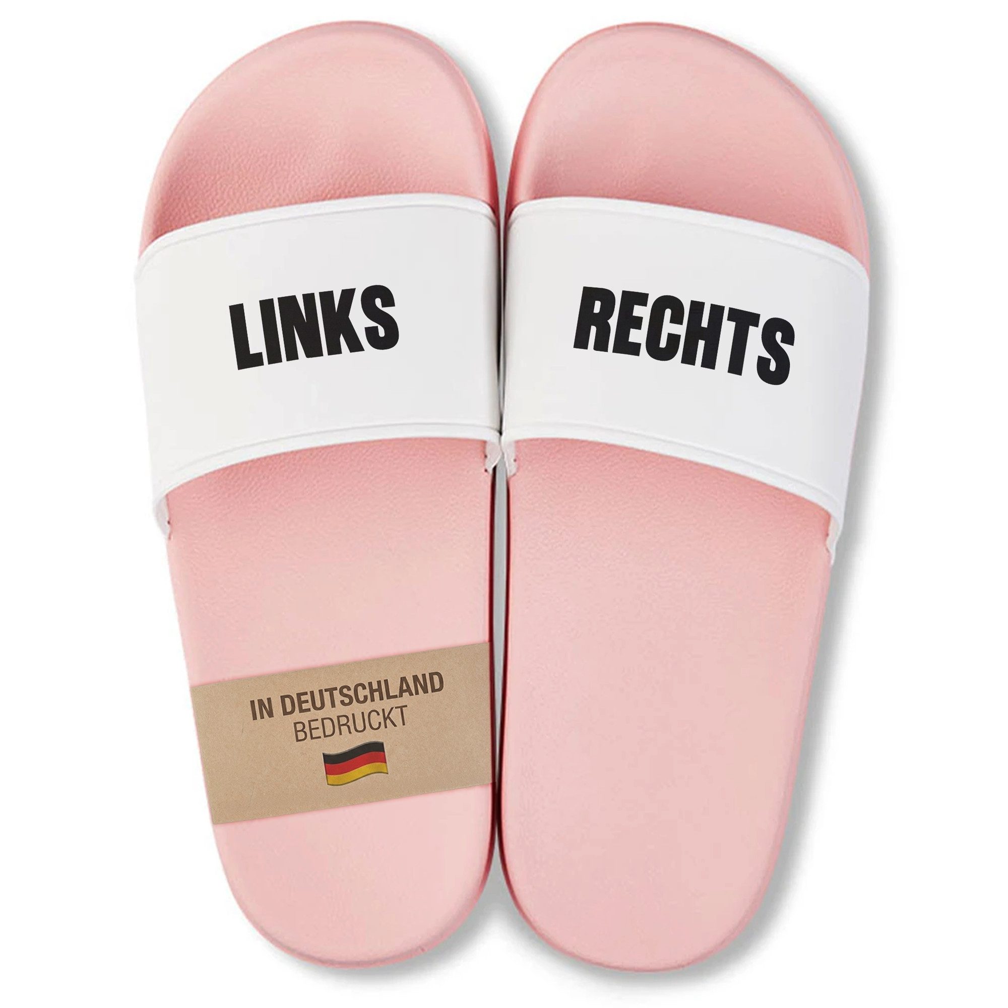 22Feels Badelatschen Pink Geschenk Frauen Damen Lustig Links Rechts Motiv Badepantolette IN DEUTSCHLAND BEDRUCKT