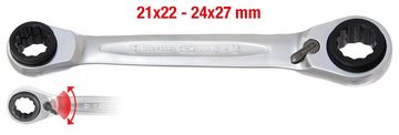 KS Tools Ratschenringschlüssel GEARplus, 4 in 1 umschaltbar Doppel, 21 x 22 x 24 x 27 mm