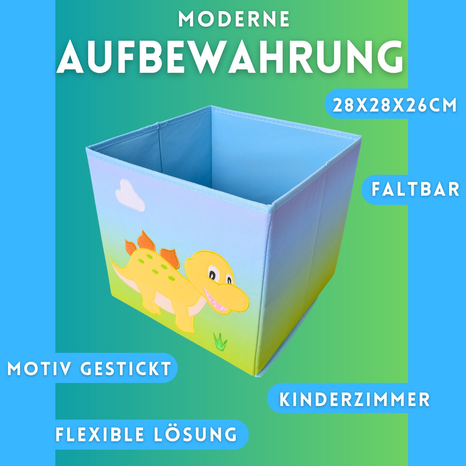 TE-Trend Aufbewahrungsbox Spielzeugkiste Dino Stegosaurus Motiv Regal Faltbox (1 St), Mit Motiv und faltbar