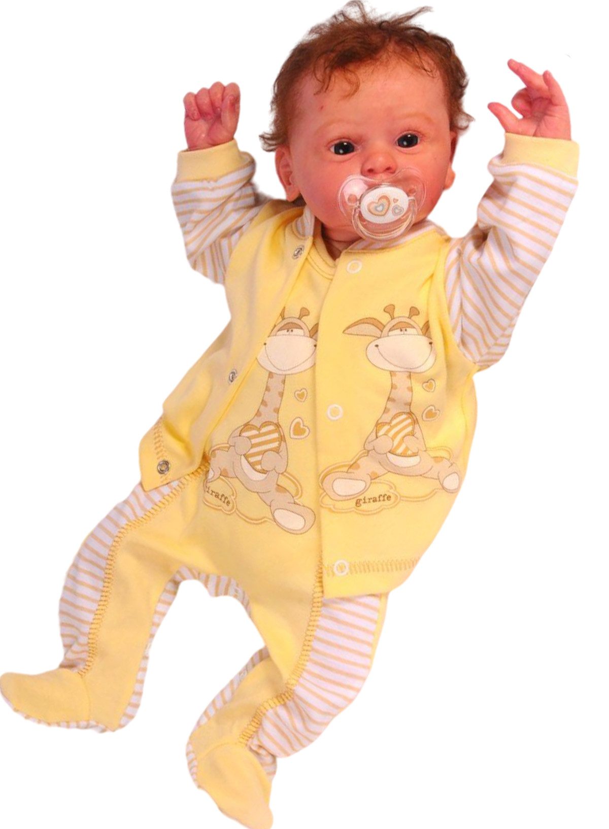 La Bortini Strampler Strampler Hemdchen Set Baby Anzug 2tlg in Gelb mit Giraffe aus reiner Baumwolle, 44 50 56 62 68 74