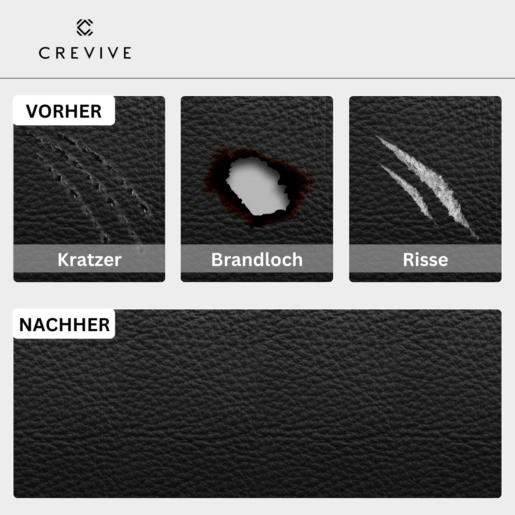 CREVIVE Flüssigleder 50 ml Lederpflege (Lederreparatur, sehr ergiebig), Leder Reparatur Set, Kunstleder Reparaturset, für Sofa, Couch, Auto