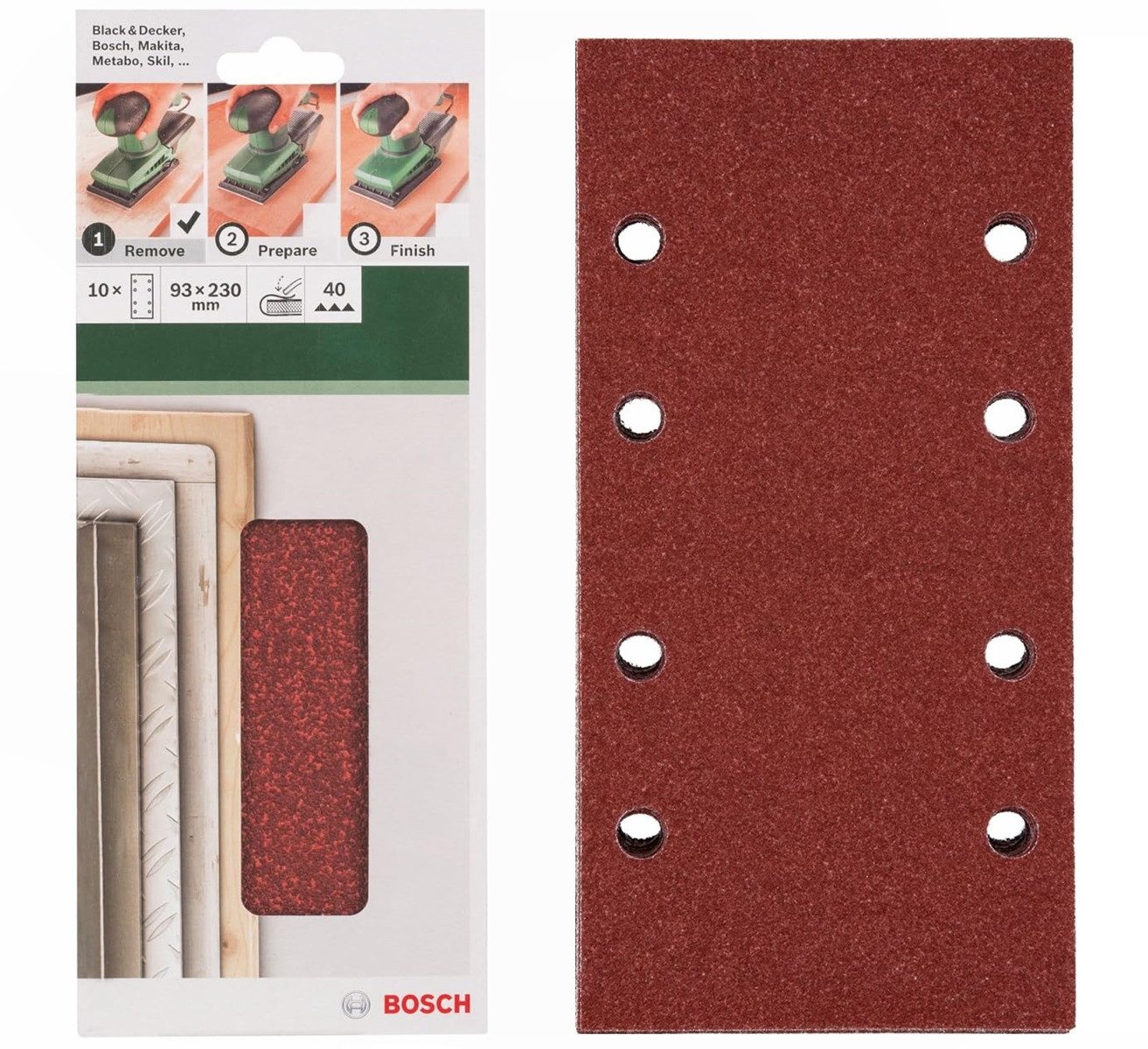 Schleifpapier Schleifblatt Klett 10 x, 93 x 230 mm, Körnung 40 für Schwingschleifer