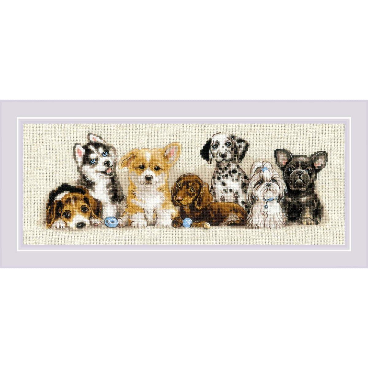 Riolis Kreativset Riolis Kreuzstich Stickpackung "Welpen", Zählmuster, 40x15cm..., (embroidery kit by Marussia)
