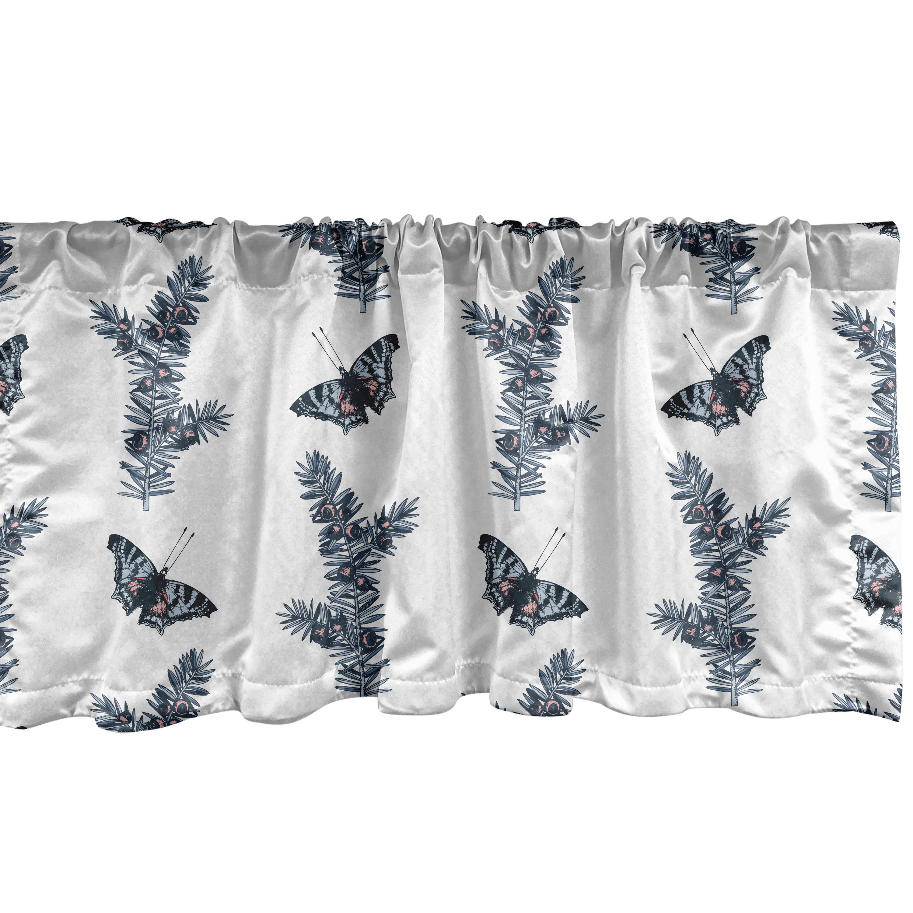 Scheibengardine Vorhang Volant für Küche Schlafzimmer Dekor mit Stangentasche, Abakuhaus, Microfaser, Entomologie Vintage Yew Schmetterlinge