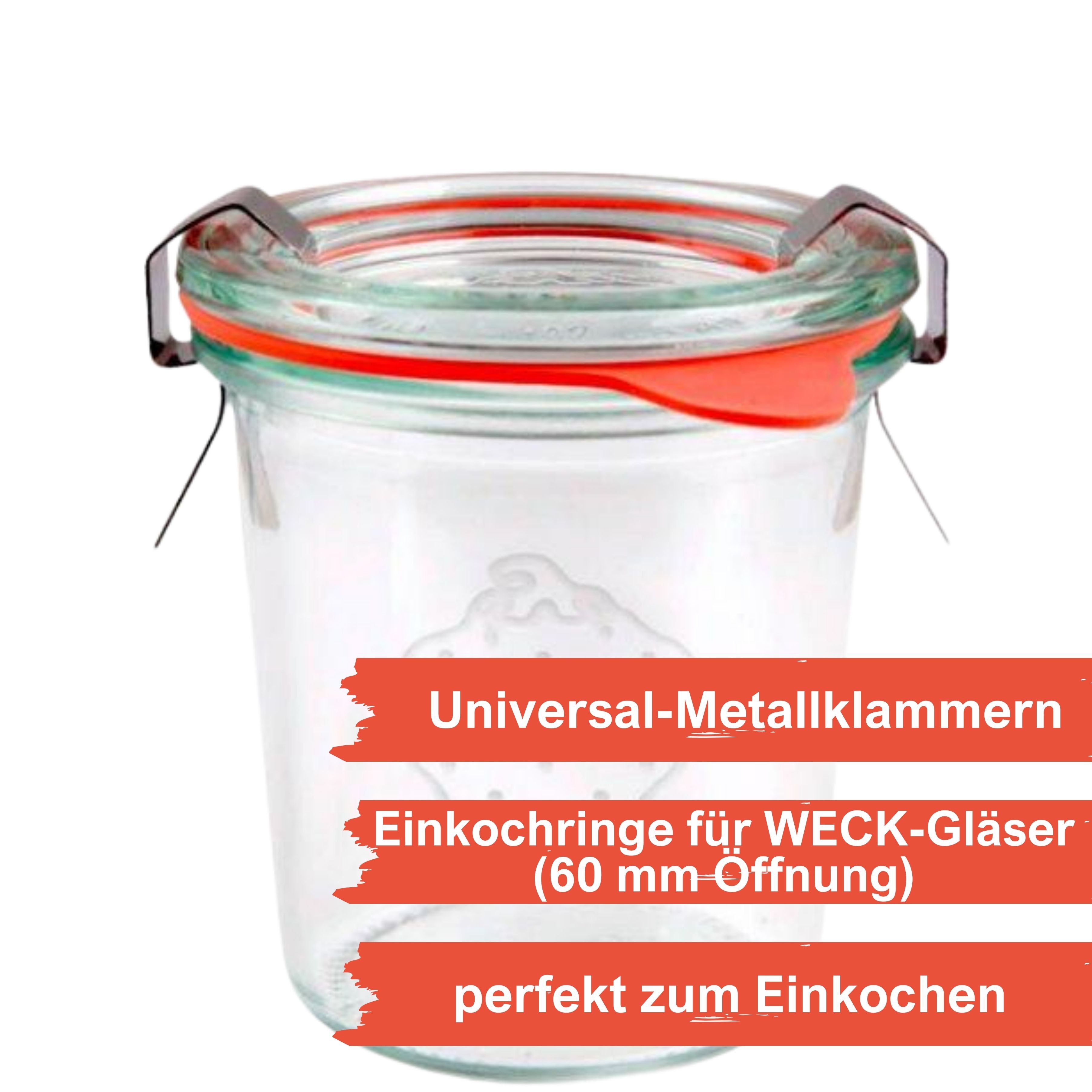 mikken Einmachglas Einmach-Set für 10 Weckgläser WECK Gummiringe 54x67 mm & Klammern, (Einmachset, Zubehör zum Einmachen und Einkochen), luftdicht, RR60, für Weck-Gläser & Rundrand-Gläser mit Ø 6 cm
