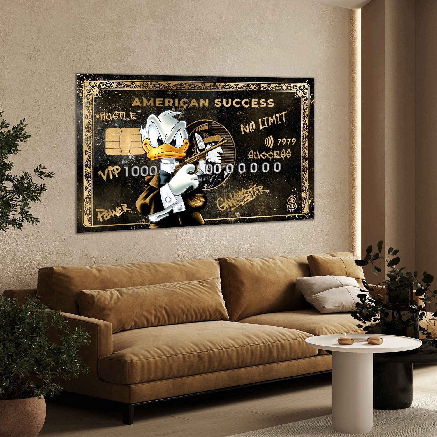 Artedinoi Leinwandbild Duck Gangster Edition Wandbild Leinwandbild Kunstdruck XXL Wanddeko, Comic-Ente als Gangster