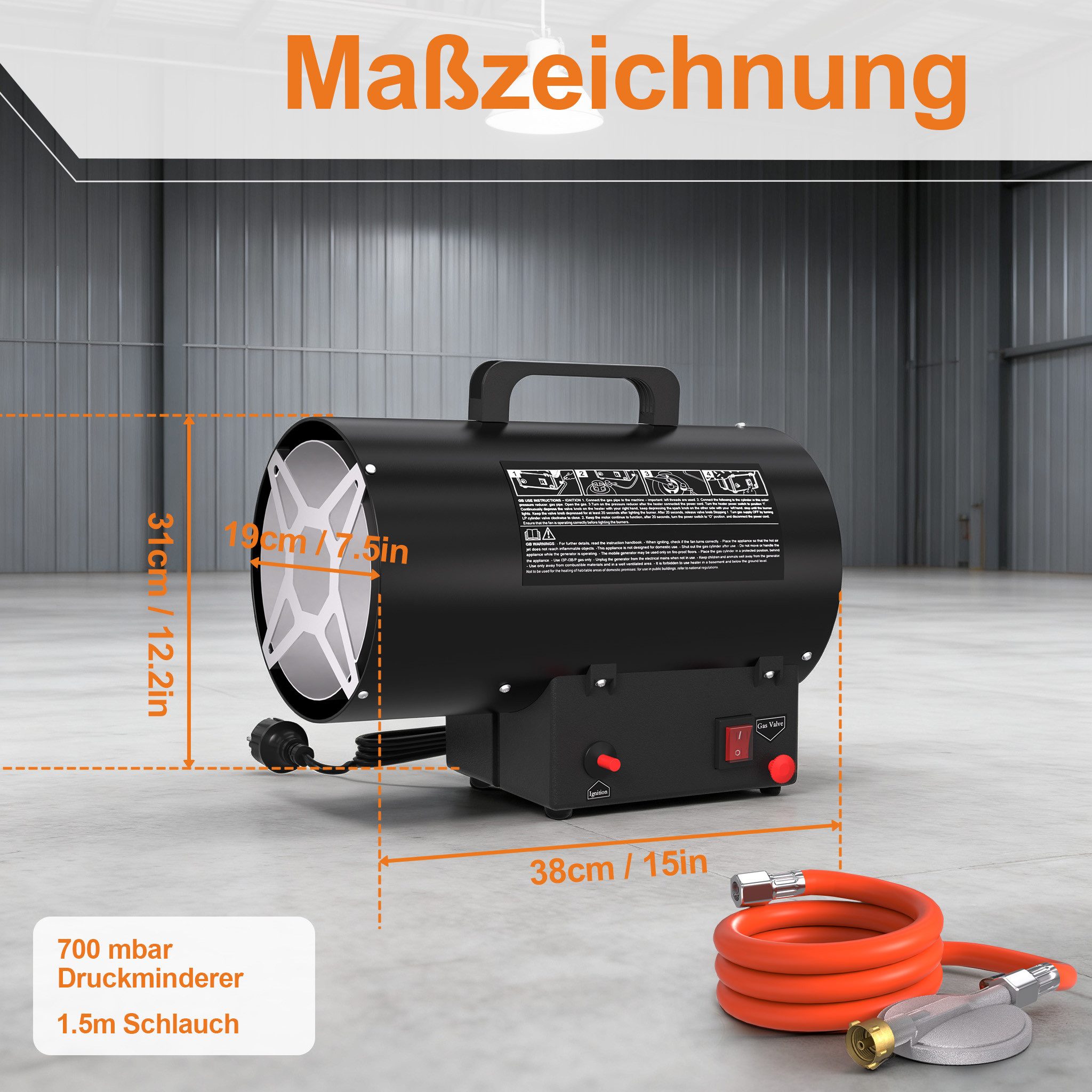 FIVMEN Heizlüfter Heizgerät Gas Gasheizgebläse mit Tragegriff und Schlauch, günstig online kaufen