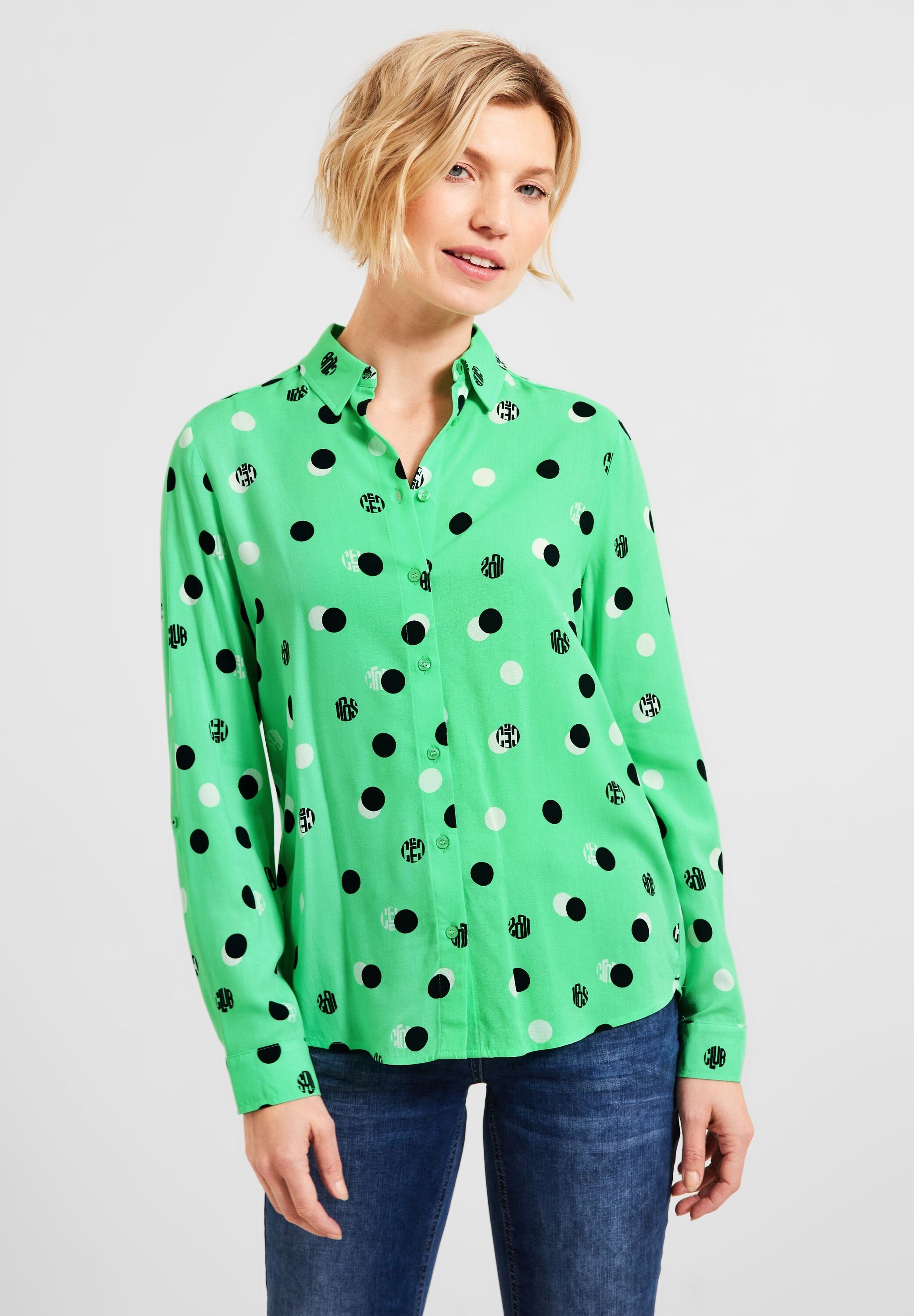 Cecil Klassische Bluse Cecil Print Bluse in Smash Green (1-tlg) Nicht  Vorhanden, Hemdblusenkragen | Hemdblusen