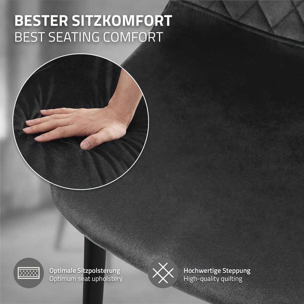 ML-DESIGN Stuhl Esszimmerstuhl mit Rückenlehne, Polsterstuhl mit Metallbeinen (4 St), Wohnzimmerstuhl ergonomisch Anthrazit mit Samtbezug Küchenstuhl – Bild 5 von 5