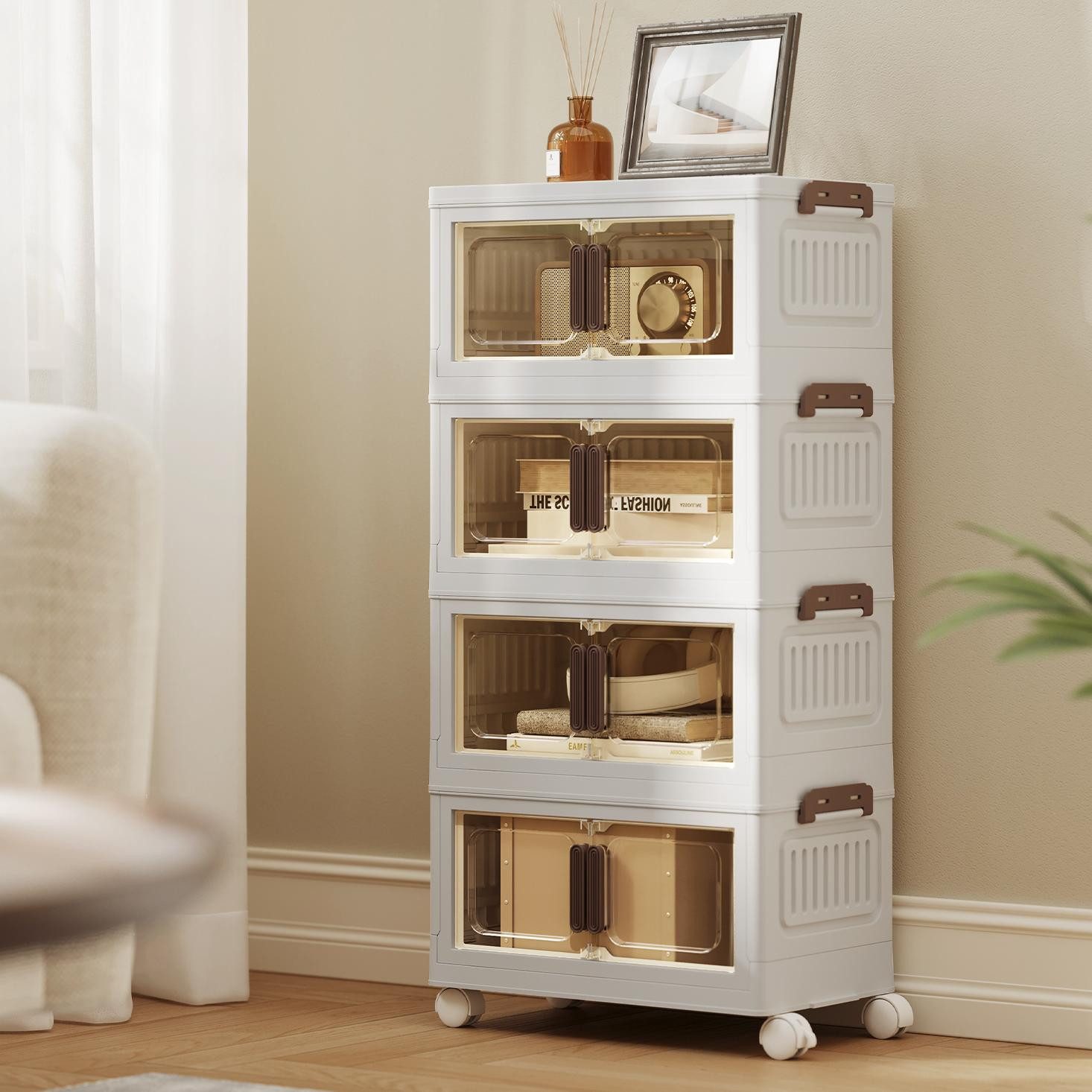 SONGMICS Aufbewahrungsbox, Organizer auf Rollen, Boxen mit 1 Deckel, stapelbar, 100/180 L