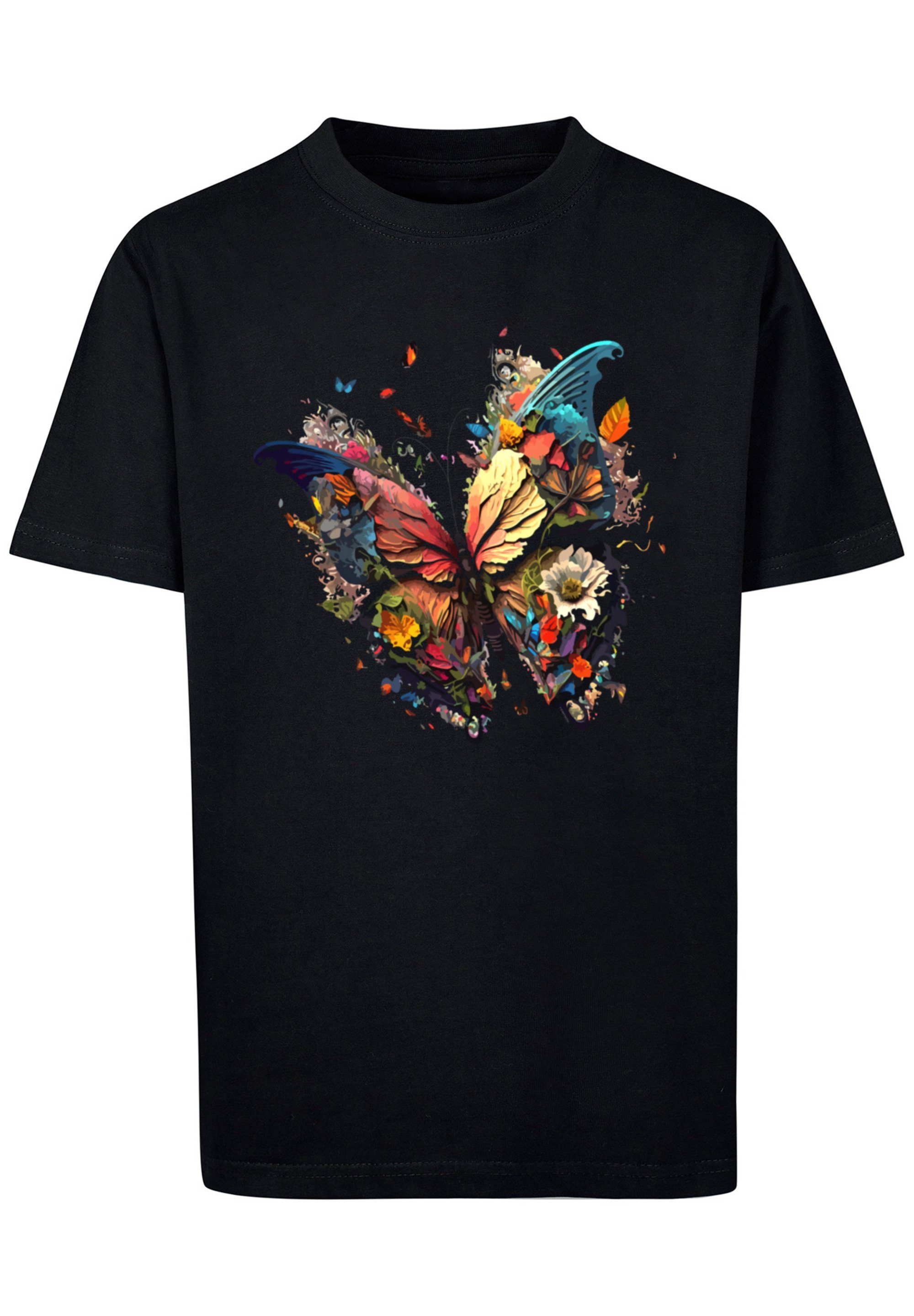 F4NT4STIC T-Shirt Schmetterling Bunt Print, Das Model ist 145 cm groß und  trägt Größe 145/152