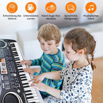 Senmudi Digitalpiano Digitales Klavier für Kinder mit automatischer Begleitung (61 Tasten (Schwarz-Weiß), 6 Songs, 10 Rhythmen, einstellbare Lautstärke., 8 Schlaginstrumente, Unterrichtsfunktion und Mikrofon), ungiftiges ABS-Material,keyboard Schwarz,Kinder-Keyboard