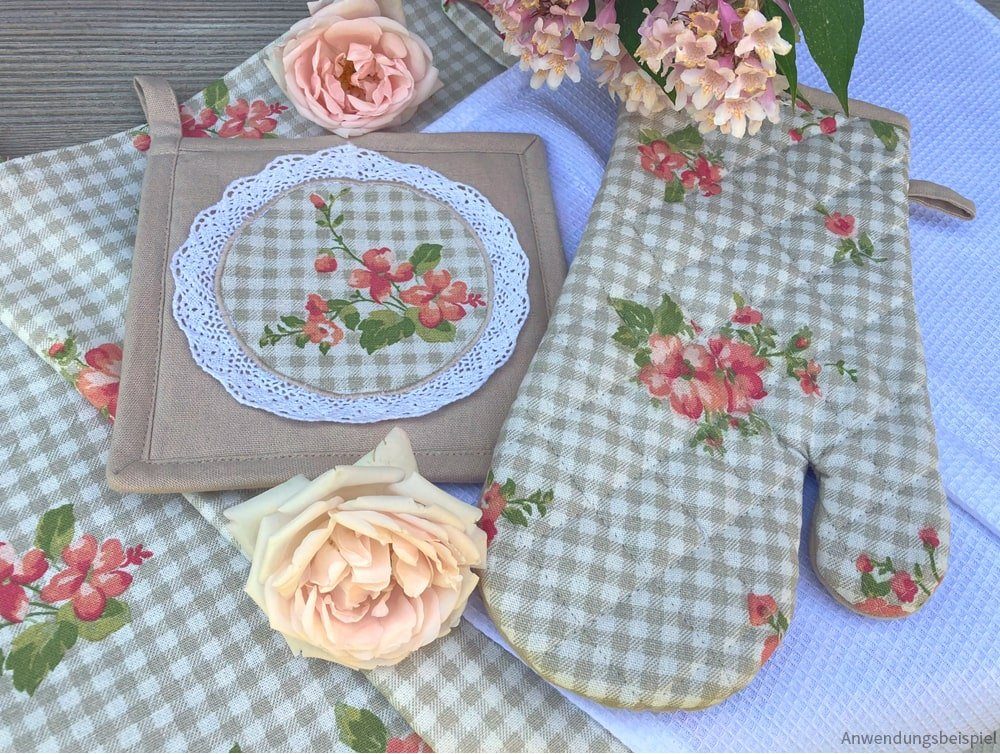 Topfhandschuh Topflappen HOME & cm 17x33 Rosen LUISA (1-tlg) Landhaus, HOBBY bunt matches21 Karo