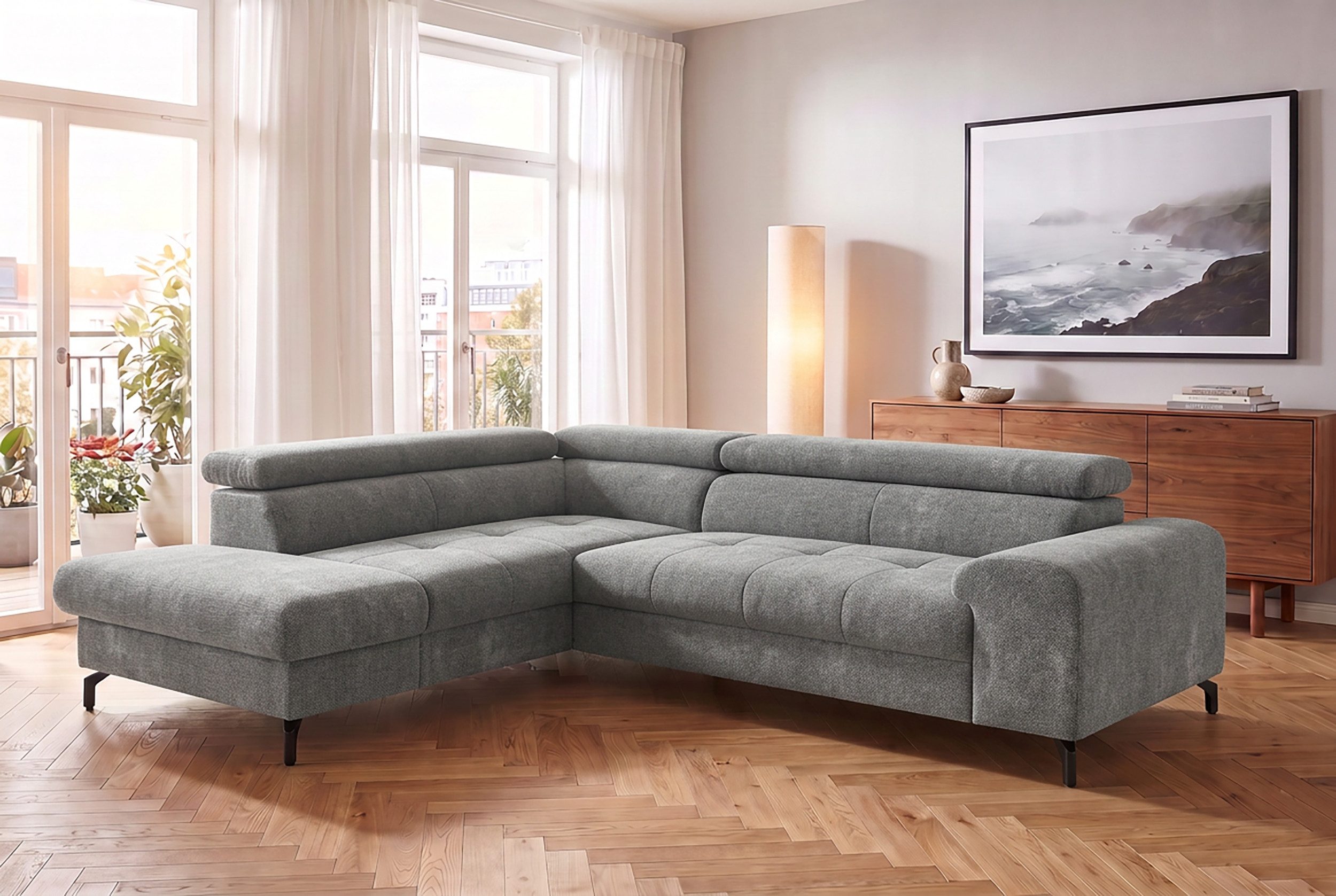 COTTA Ecksofa Aura, L-Form, B: 260 cm, mit Schlaffunktion, auch in Cord erhältlich, Verstellbare Kopfstützen, extra Bettkasten, Liegefläche …