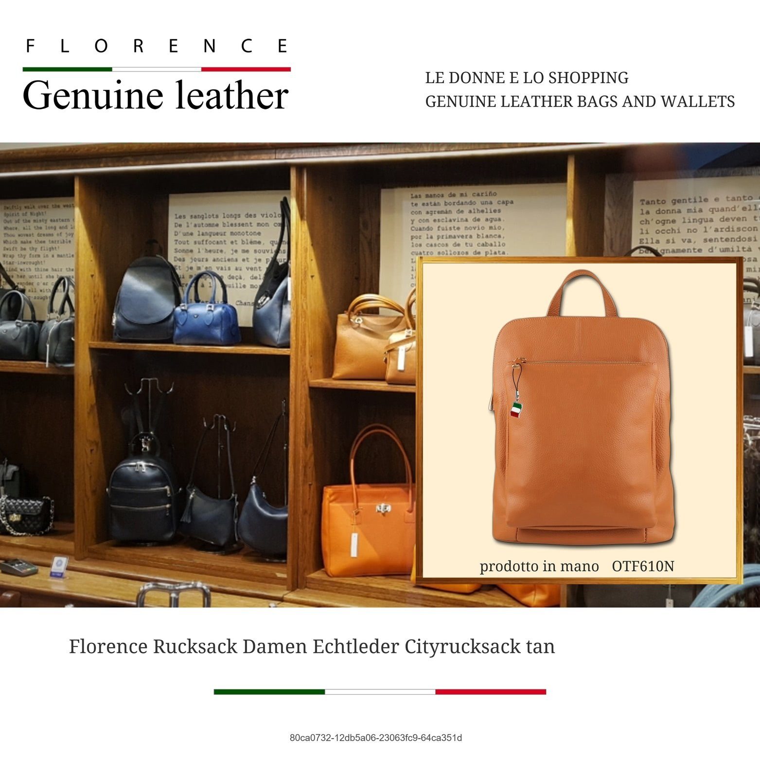 FLORENCE Cityrucksack Florence Damen Rucksack Echtleder (Cityrucksack), Damen Tasche Echtleder tan, hellbraun, Made-In Italy