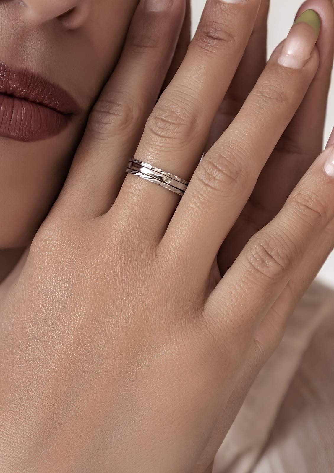 Hey Happiness Ring-Set 3 tlg., Basic Band Stapelringe, Dünne Gedrehte Twist Ringe aus Edelstahl, wasserfest