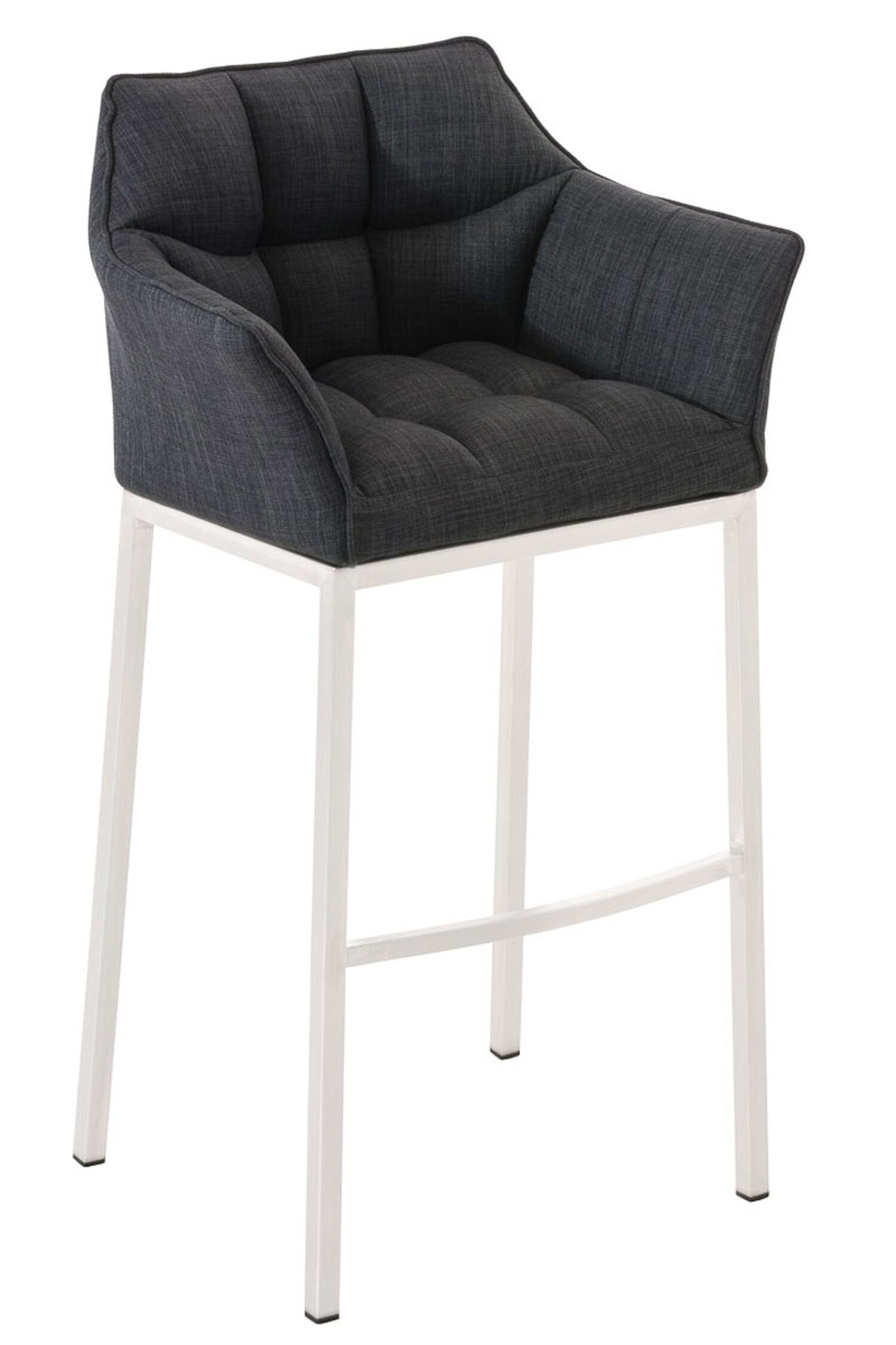 4-Fuß - weiß Sitzfläche: Fußstütze Hocker Dunkelgrau & - TPFLiving (mit Stoff für Damaso Theke Rückenlehne Gestell und Barhocker Küche),