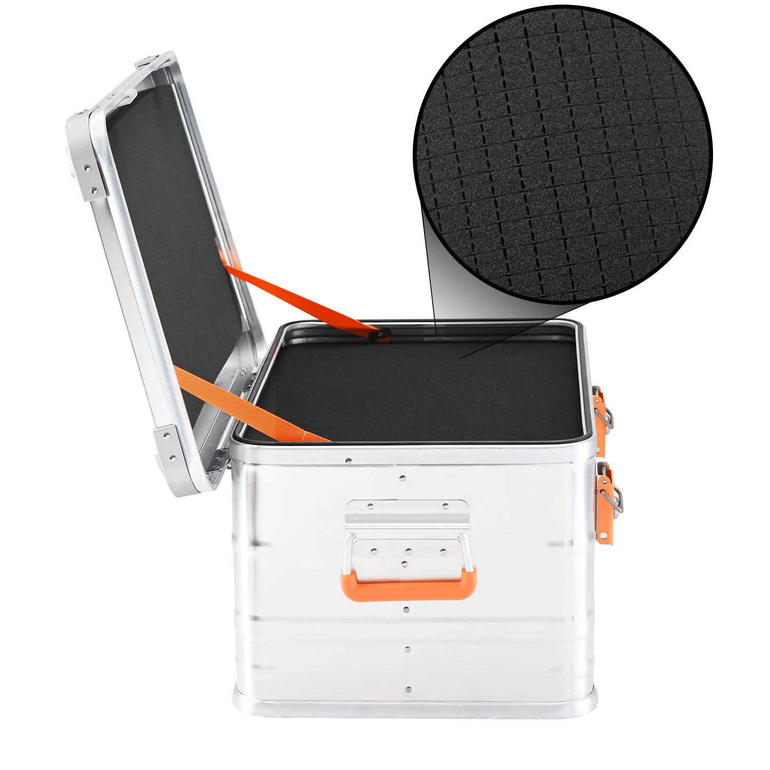 ALUBOX Aufbewahrungsbox Transportkiste mit Schaumstoff, Rasterschaum Einsätze zum individuellen Ausbrechen