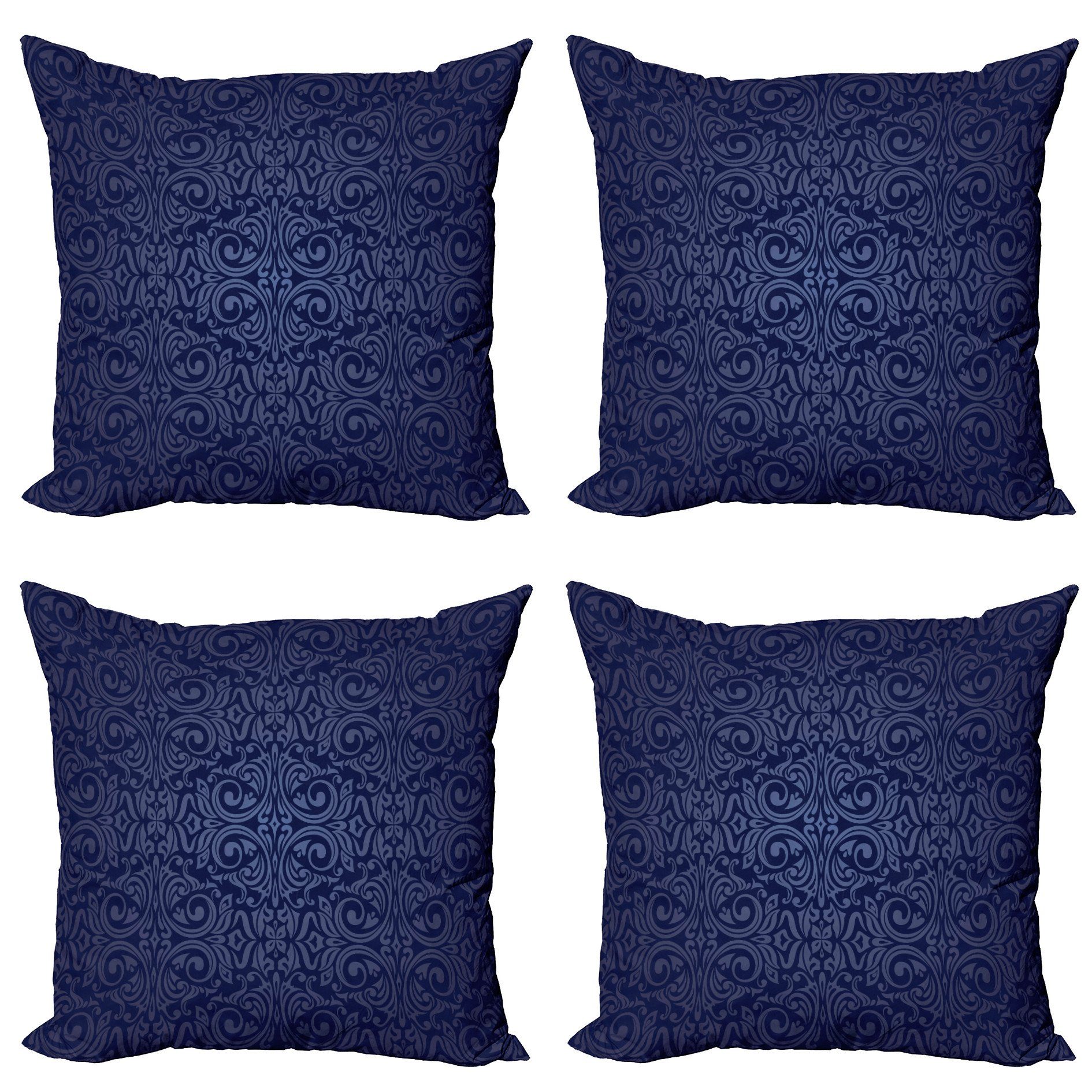 (4 altes Design Blaue Antiquität Modern Kissenbezüge Blumen Accent Abakuhaus Digitaldruck, Stück), Doppelseitiger