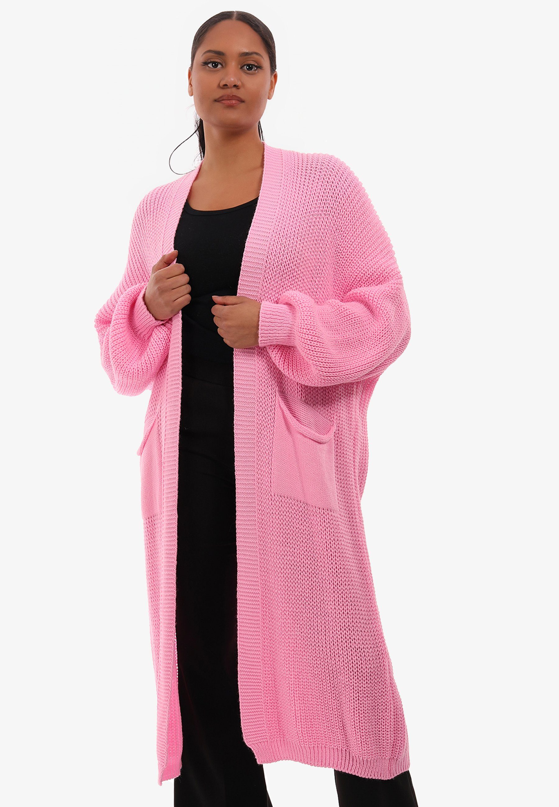 YC Fashion & Style Cardigan Basic Strickjacke Cardigan Verschlusslos in Unifarbe, mit aufgesetzten Taschen rosa