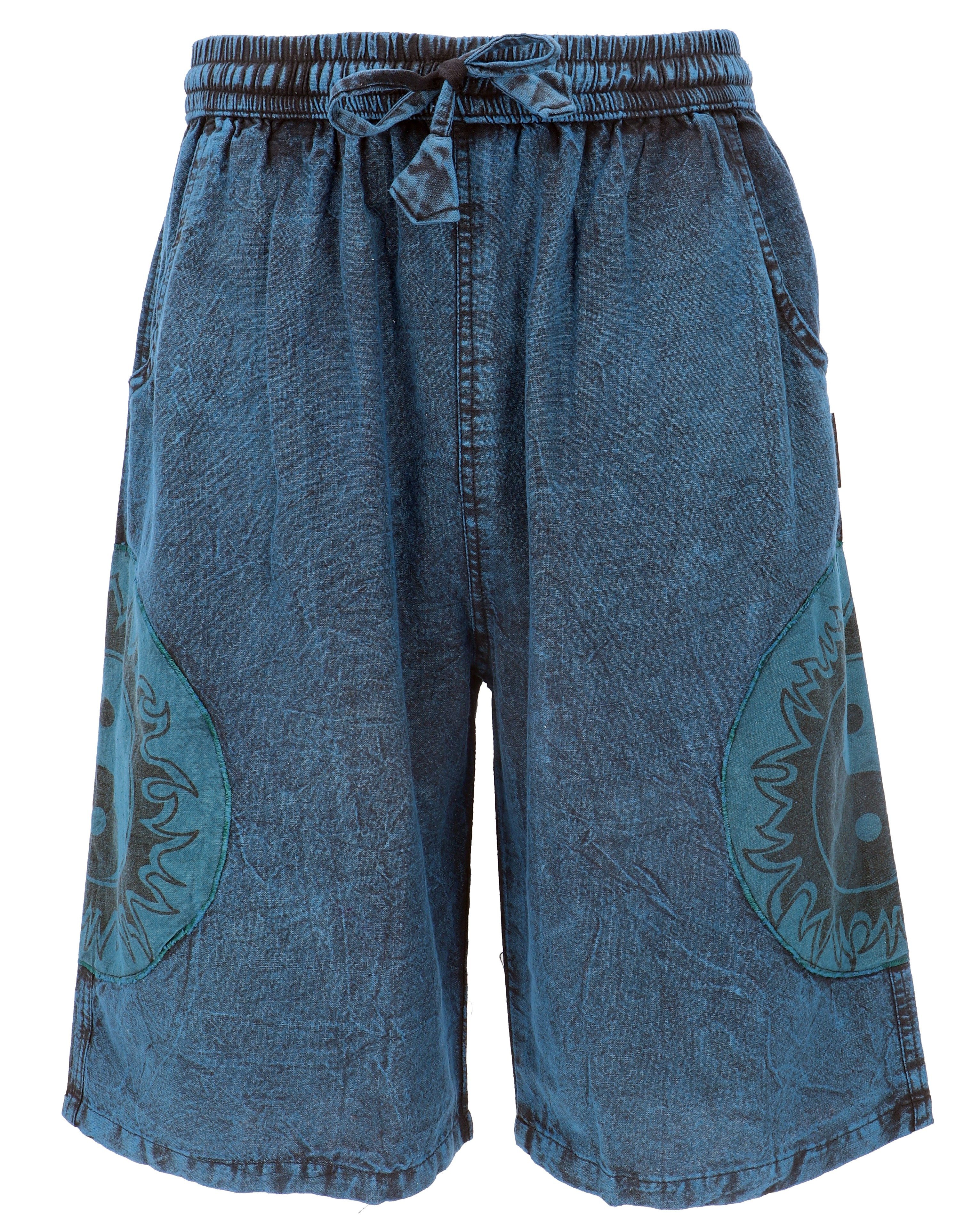 Guru-Shop Relaxhose Ethno Yogashorts, Stonwasch Patchwork Шорты.. Ethno Style, alternative Bekleidung, Hippie