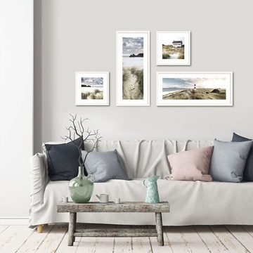 artissimo Bild mit Rahmen Bild gerahmt 30x71cm Design-Poster mit Rahmen länglich schmal Strand, Strand-Landschaft: Küste