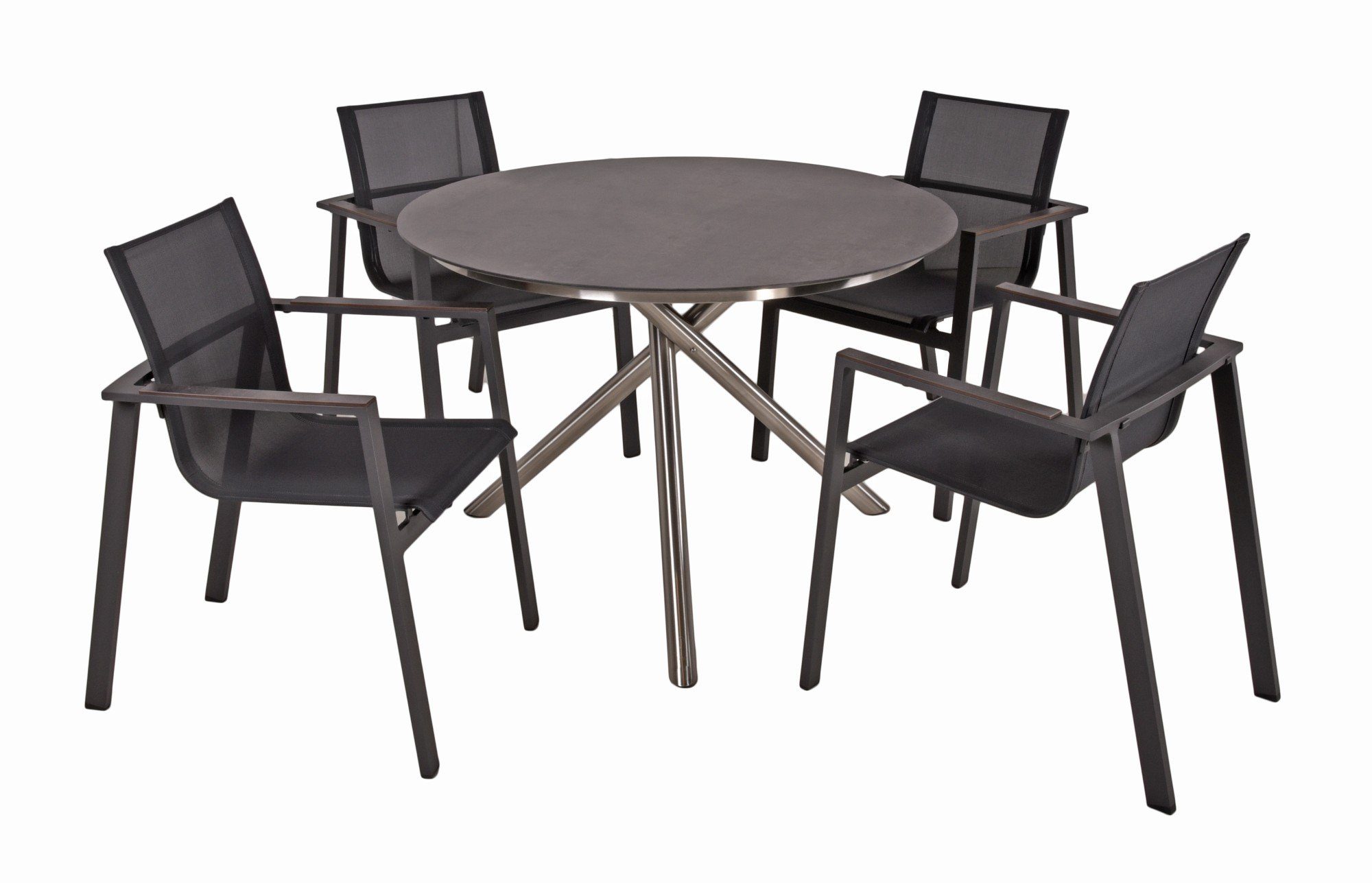 Garden Pleasure Garten-Essgruppe, 5-tlg. Garten Tischgruppe Sitzgruppe Tisch  Stuhl Möbel Metall, Maße ca.: LØ 110×H75 cm, L60×B56×H85 cm