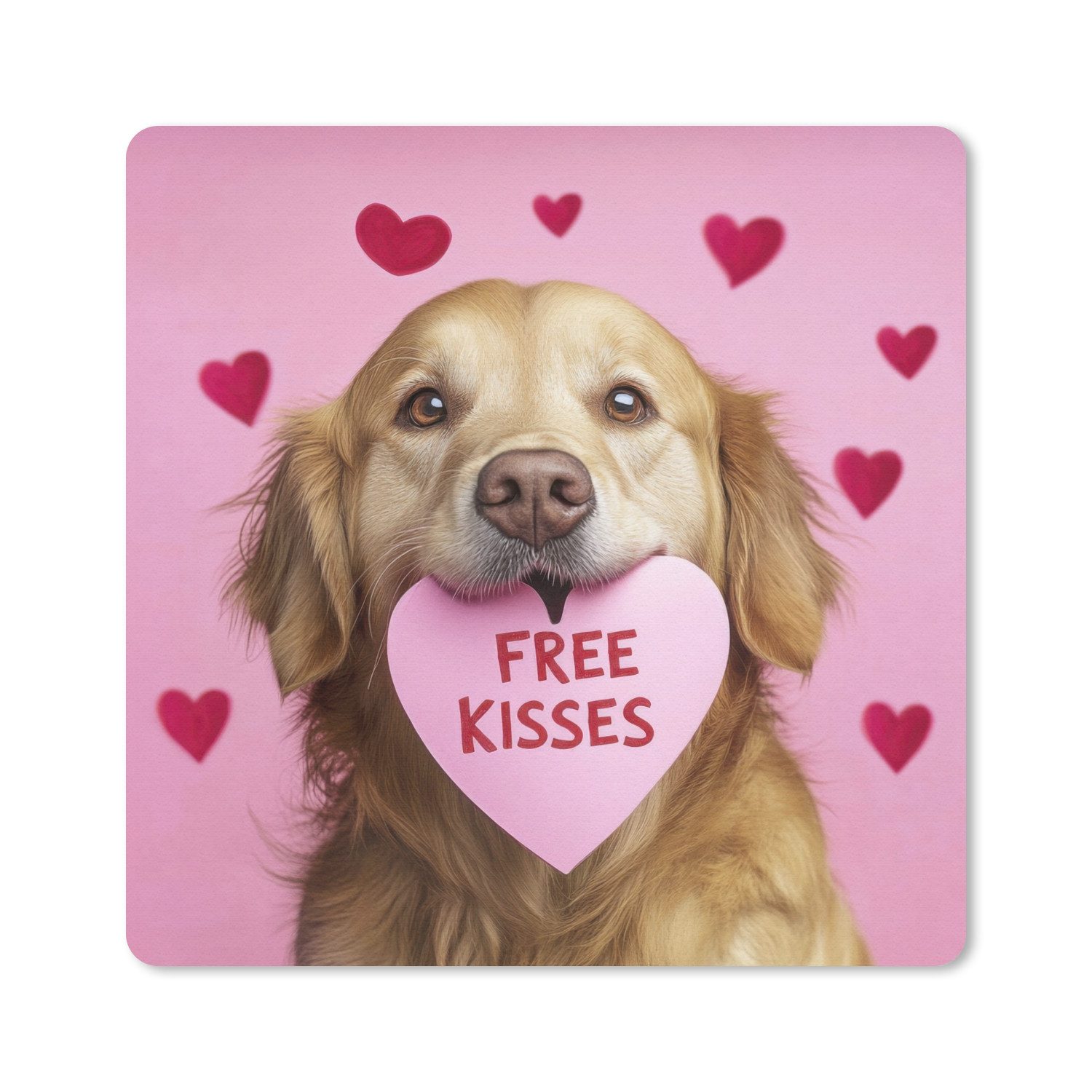 MuchoWow Mauspad Hund - Kuss - Valentinstag - Herzen (1-St), Mousepad, Schreibtisch Zubehör, Deko, 20x20 cm