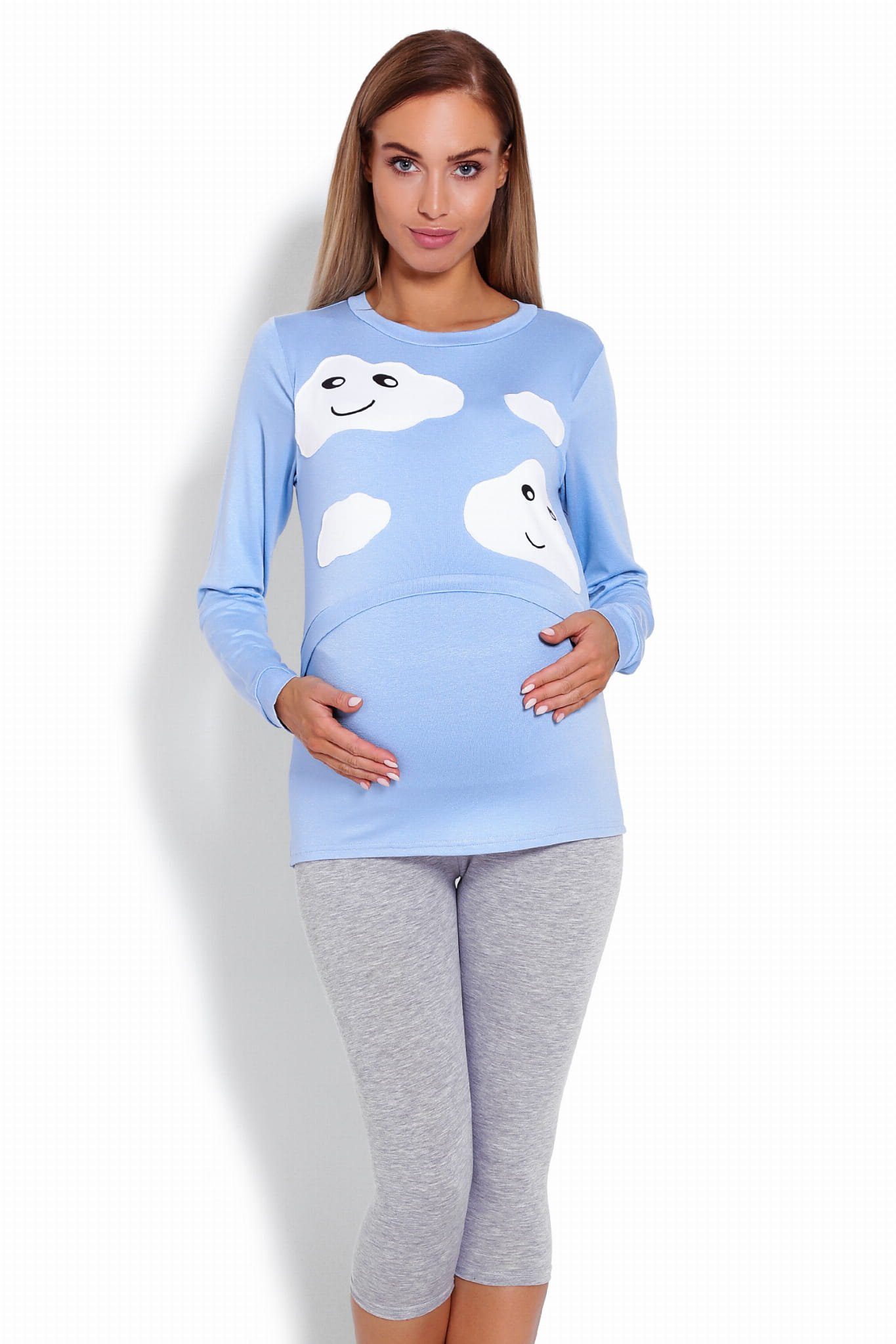 Umstandspyjama Schlafanzug Schwangerschaft Stillschlafanzug Stillen blau/grau PeeKaBoo